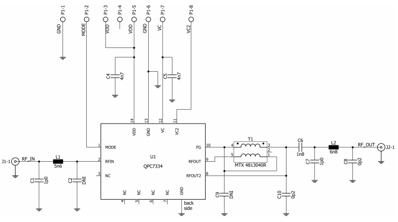 Schematic - Qorvo QPC7334 RF Development Tool